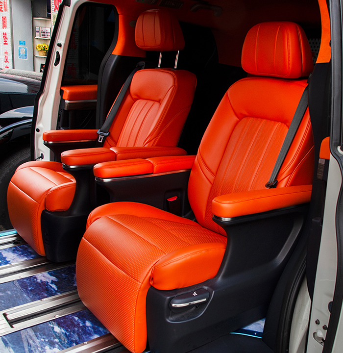 传祺GM8商务车改装，爱马仕橙内饰包覆，镜面地板，内饰豪华舒适！